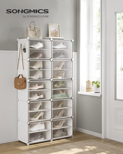 SONGMICS Shoe Rack Organizer, 10-Tier Shoe Storage Cabinet for Closet and Entryway, Holds 40 Pairs of Shoes, Adjustable, Cloud White and Trasparent ULPC035W01