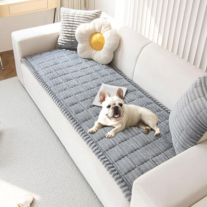 OTOB Sofa Covers for 3 Cushion Couch Washable, Fuzzy Non Slip Pet Friendly Couch Cover Protector Love Seat, All Seasons Soft Plush Furniture Bed Mats Sofa Slipcovers (Gray, 31.5" x 70.9'')