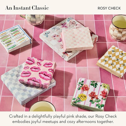 MACKENZIE-CHILDS Dinner Paper Napkins, Stylish Paper Dinner Napkins, Pink-and-White Rosy Check