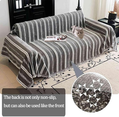 Couch Cover for Dogs Washable Sofa Cover, Sectional Couch Covers, Sofa Covers for 2 Cushion Couch, Non Slip Stripe Sofa Slipcovers Furniture Protector, Couch Protector from Cat Claws, Grey,71''x118''