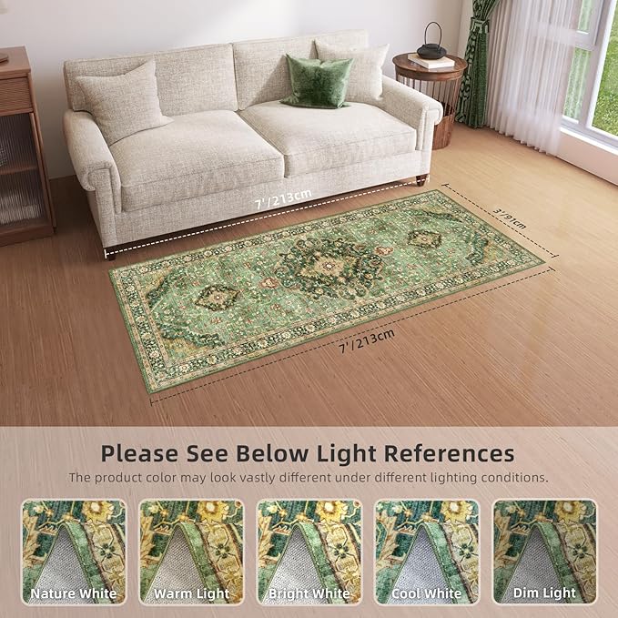 3x7 Runner Rugs for Hallway Non-Slip Hallway Runner Rug with Rubber Backing Washable Rug Runner for Kitchen Bedroom Vintage Distressed Carpet (Border Green)