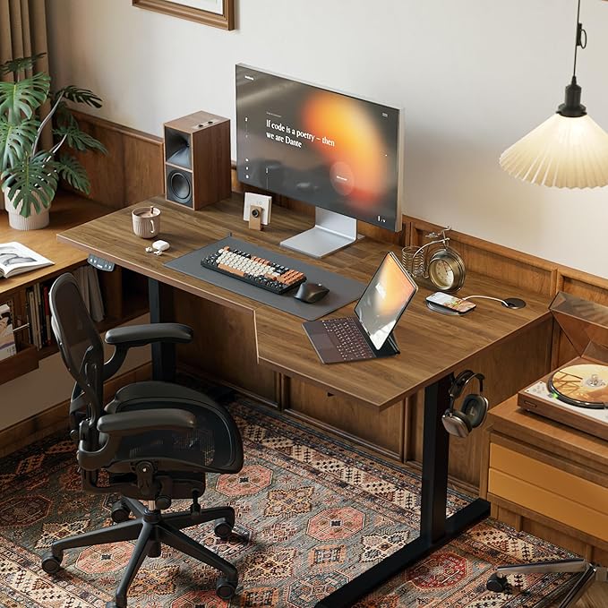 Agilestic Electric Standing Desk, L-Shaped 55 Inches Height Adjustable Desk, Sit and Stand up Desk for Work Office Home, Ergonomic Rising Computer Table for Home Office with Splice Board, Dark Walnut