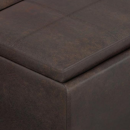SIMPLIHOME Avalon Storage Ottoman - 42 inch Wide Upholstered Vegan Leather Rectangular Flip-Top Ottoman in Distressed Brown, Contemporary Coffee Table Ottoman for Living Room with Hidden Storage