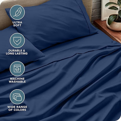 Bare Home Full XL Sheet Set - Luxury 1800 Ultra-Soft Microfiber Full Extra Long Bed Sheets - Double Brushed - Deep Pockets - Easy Fit - 4 Piece Set - Bedding Sheets & Pillowcases (Full XL, Dark Blue)