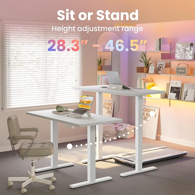 HUANUO Electric Standing Desk, 40 x 24 Inch Height Adjustable Computer Desk with Storage Bag, 4 Height Memory Settings, Sit Stand Up Desk for Home Office, White