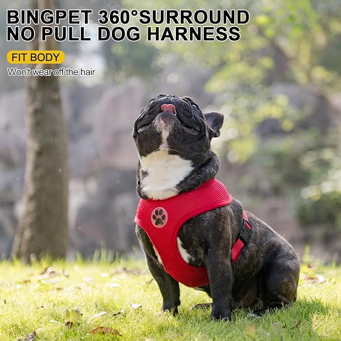 BINGPET No Pull Dog Harness,Soft Mesh Breathable All Weather Vest Harness,Safety Protection Design Durable Adjustable Step-in Easy Walk Dog Harness for Small Medium Large Dogs(Red,XL)