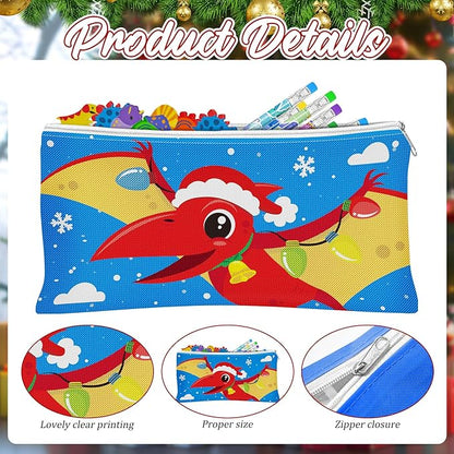 Cinrobiye 48 Pcs Christmas Dinosaur Gift Set Holiday Pencil Case Pouches Dino Pencils Erasers Xmas Party Supplies Stocking Stuffers Goody Bag Fillers Teacher Rewards Prizes Holiday Exchange Gifts