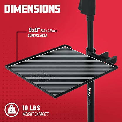 Gator Frameworks Microphone Stand Clamp-On Utility Shelf with 10 Pound Weight Capacity, 9" x 9" Shelf (GFW-SHELF0909)