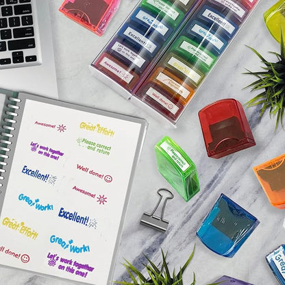 Teacher Stamps for Grading Classroom,Parent Signature Self-Inking Teacher Stamp Set School Supplies Stamps for Homework Reward with 8 pcs Classroom Supplies for School Elementary(Rainbow)
