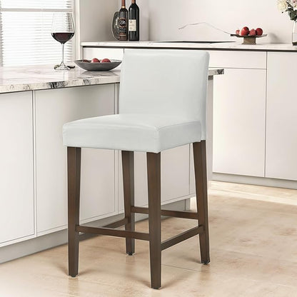 CHITA Counter Height Bar Stools Set of 2, 27" H Seat Height Upholstered Barstools, PU Leather in White