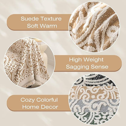 STACYPIK Khaki French Jacquard Couch Covers Thickened Boho L Shape Sofa Covers Soft Pets Protector for 3 Cushion Couch Washable Dogs Cats Couch Protector Cover Non Slip Throw Blanket-71X134IN