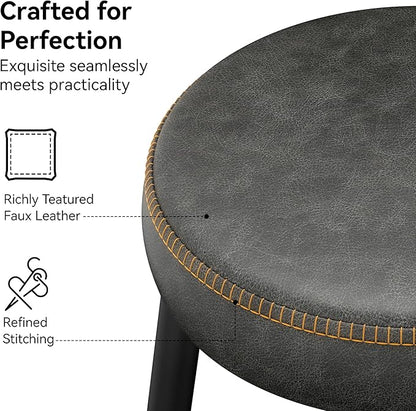 Counter Height Bar Stools, 26" H Backless Bar Stools Set of 8, Upholstered Faux Leather Kitchen Counter Stools, Mid Century Modern, Kitchen Island Home Bar, Pub, Black Grey