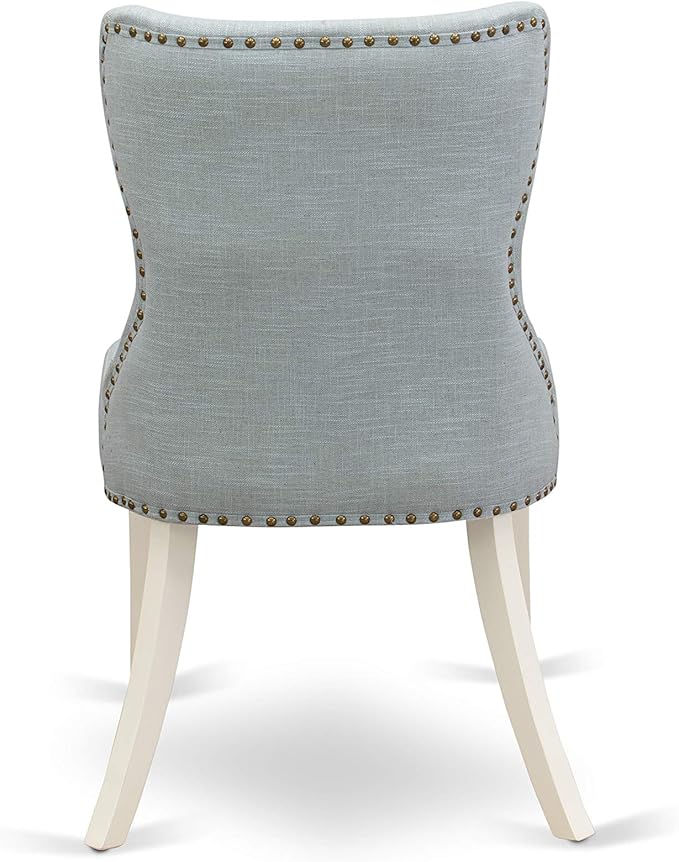 East West Furniture X027SI215-9 9 Piece Dining Table Set Includes a Rectangle Dining Room Table with X-Legs and 8 Baby Blue Linen Fabric Upholstered Chairs, 40x72 Inch, Multi-Color