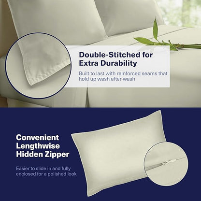 Kickoff Viscose Bamboo Sheets Queen Size 4-pc 100% Organic Bamboo Viscose Bed Cooling Sheets Queen Size Set Cool Bedding for hot Sleepers Sheet, Flat, Fitted, Pillowcases (Soft Sage, Q)