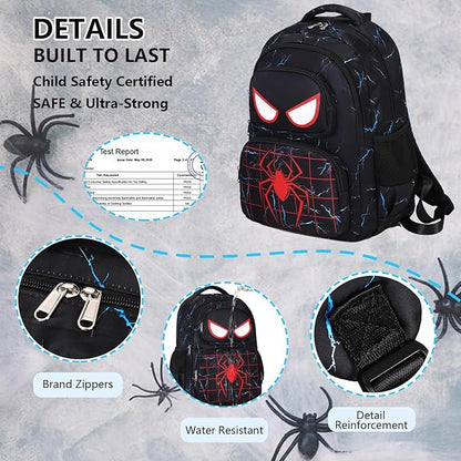 Kids Backpack Boys Spider Backpack with Lunch Box Kindergarten Elementary Middle School Toddler Bookbag for Boys Ages 4-14, Spider-Blue
