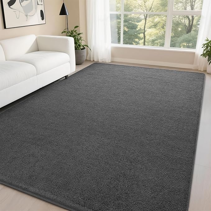 DweIke 4x6 Dark Grey Area Rugs for Bedroom, Super Soft Living Room Rug, Thickened Memory-Foam Throw Carpet, Non-Slip and Washable Carpets for Kids Boys Girls Room Dorm Nursery Home Decor