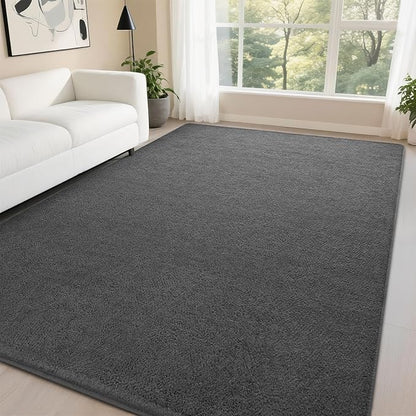 DweIke 4x6 Dark Grey Area Rugs for Bedroom, Super Soft Living Room Rug, Thickened Memory-Foam Throw Carpet, Non-Slip and Washable Carpets for Kids Boys Girls Room Dorm Nursery Home Decor