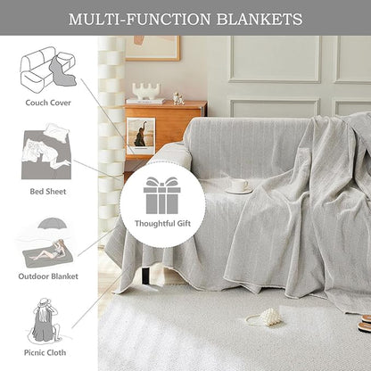 STACYPIK Soft Silver Gray Sofa Cover, Herringbone Couch Cover for Sectional, Pet Friendly Couch Protector for 3 Cushion Couch, Washable Chenille Sofa Covers for L-Shaped, Multi-Use Blankets-91X118IN