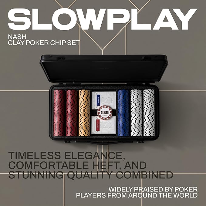 SLOWPLAY Nash 14g Clay Poker Chip Set Black Gold Edition??500PCS Core Set for Texas Hold?™em | Numbered Chips: 5, 25, 100, 500 | Premium Case with Durable German Polycarbonate Shell