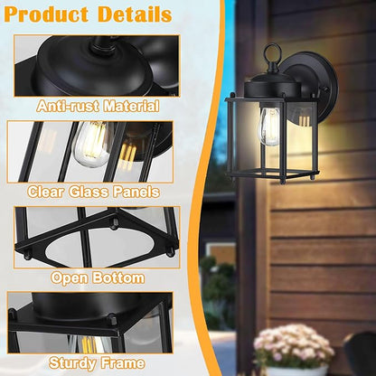 Outdoor Wall Lantern, Exterior Waterproof Wall Sconce Light Fixtures, Black Front Porch Lights with Clear Glass, Anti-Rust Metal Outside Lighting Fixture for House Doorway Garage, 4-Pack