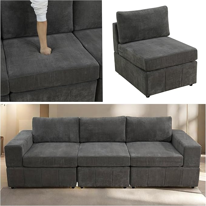 Sectional Couches for Living Room, 103″3 Seater Cloud Couch, Modern Comfy Sectional Sofa with Deep Seats for Bedroom, Office, Small Space, Brown