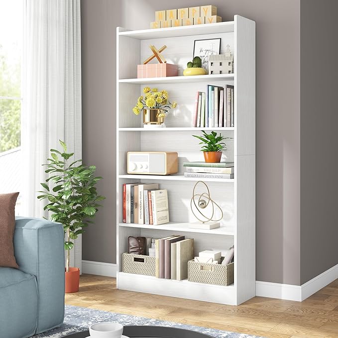 Tribesigns 72-inch Tall Bookcase, Modern 6-Tier White Library Bookshelf with Storage Shelves, Large Open Bookcases Wood Display Shelving Unit for Bedroom Living Room Office