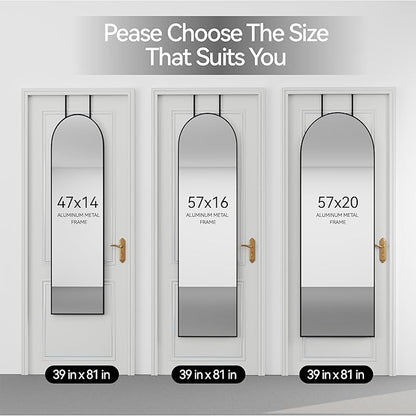 57x20 Door Hanging Full Length Mirror, Floor (Height 5.7ft just Body in1.3ft) or Wall Mounted Metal Frame Arch Dressing Mirrors for Bedroom Bathroom Living Room 57 20 inch Black