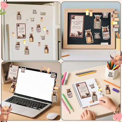 B1ykin Cute Sticky Notes Set - I Just Really Like Highland Cow Self-Stick Notes Pad, 550 Sheets Writing Memo Pages Sticky Notepad for Teacher Appreciation Gift, School Party Supplies (Wildflower Cow)