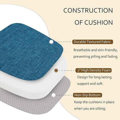 ELFJOY Chair Cushions for Dining Chairs Kitchen Chair Cushions U Shape Non Slip Chair Pads Set of 4 Seat Cushions with Ties Indoor 16.7" x 16" Blue