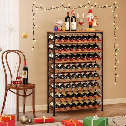 64 Bottles Wine Rack Freestanding Floor with 2 in 1 LED Light, Wine Bottle Rack Wine Holder Wine Storage Shelf for Kitchen Bar Pantry, Tall Wine Cabinet Stand Display 31.85''L X 10.6''W X 47.95''H