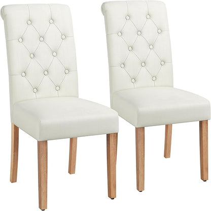 Yaheetech Dining Chairs Set of 2 Fabric Upholstered Dining Room Chairs with Button Tufted High Back and Solid Wood Legs for Kitchen/Living Room/Restaurant, Modern Style, Beige