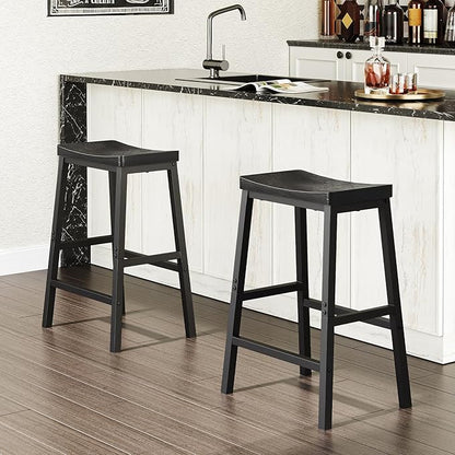 HOOBRO Bar Stools, Set of 2 Bar Chairs, 23.6 Inch Saddle Stools, Kitchen Counter Stools with Footrests, Industrial for Dining Room, Kitchen, Counter, Black BB02MD01