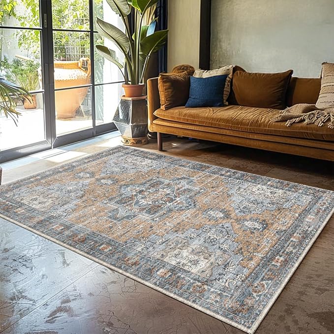 Muddy Mat짰 Coral 2x10 Washable Area Rugs for Living Room, Bedroom & Dining Room ??Modern Soft Low Pile Non Slip Carpet ??Pet Friendly Waterproof Foldable Rugs for Home