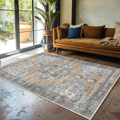 Muddy Mat짰 Coral 2x10 Washable Area Rugs for Living Room, Bedroom & Dining Room ??Modern Soft Low Pile Non Slip Carpet ??Pet Friendly Waterproof Foldable Rugs for Home