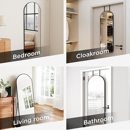 57x20 Door Hanging Full Length Mirror, Floor (Height 5.7ft just Body in1.3ft) or Wall Mounted Metal Frame Arch Dressing Mirrors for Bedroom Bathroom Living Room 57 20 inch Black