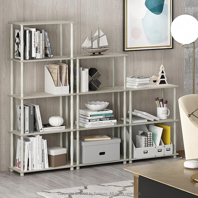 Furinno Turn-N-Tube 5-Tier Multipurpose Shelf / Display Rack / Storage Shelf / Bookshelf, Classic Tubes, Sonoma Oak/White