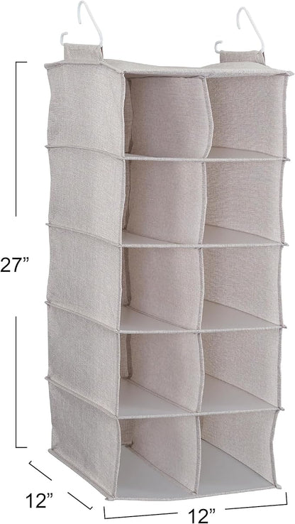 Household Essentials 10-Pocket Hanging Shoe Organizer, Side-by-Side Blended Canvas Storage, 2 Hooks for Excellent Support, The Perfect Space-Saving Organizer