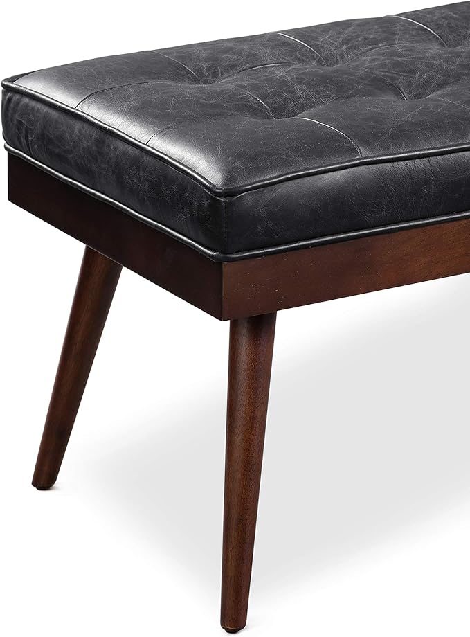 POLY & BARK Napa Luca Leather Bench, Onyx Black