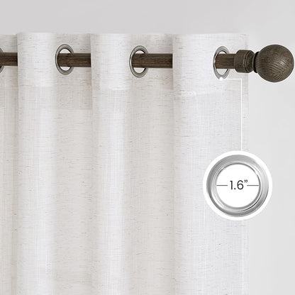 NICETOWN Linen Blend Semi Sheer 108 inch Curtains, Grommet Thick Flax Linen Weave Drapes Privacy with Light Filtering Drapes Airy & Elegant for Bedroom/Living Room, W52 x L108, 2 Panels