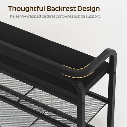 Shoe Bench with Backrest, Entryway Bench, 2-Tier Shoe Rack with PU Padded Seat, Upholstered Shoe Storage Bench with Back, for Hallway, Entryway, Foyer, Bedroom, Black HX14BB