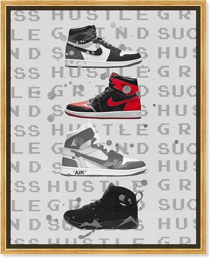 Hype Sneakers Framed Sneaker 1 Piece Canvas Wall Art, 17.5" x 21.5", Gold Frame