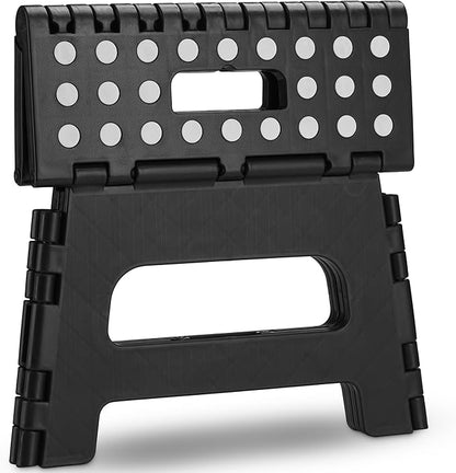 Handy Laundry - Folding Step Stool - Sturdy Enough Collapsible Stool to Support Adults and Safe Enough for Kids - Opens Easy with One Flip - Great for Kitchen, Bathroom or Bedroom (Black - 8 Inch)