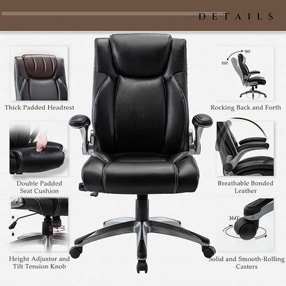 COLAMY Ergonomic Home Office Chair-Adjustable Lumbar Support for Extra Comfort, High Back Design with Padded Flip-up Arms for Adult Working, Study, Gaming (Black), 250lbs