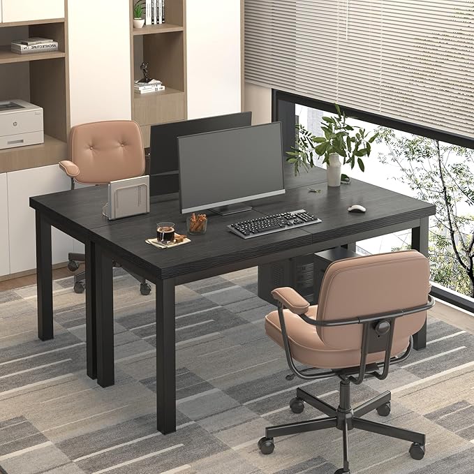 47.2 Inch Small Computer Desk, Home Office Desk, Modern Table for 2 Person Kids Student Gaming Computer Desk, Simple Office Table for Work,Craft,Writing,Studying, Etc., Black.