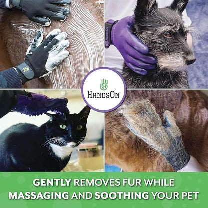 H HandsOn Pet Grooming Gloves - Patented #1 Ranked, Award Winning Shedding, Bathing, & Hair Remover Gloves - Gentle Brush for Cats, Dogs, and Horses (Black, Medium)