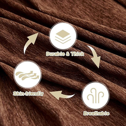 MYSKY HOME Sofa Covers Washable Sectional Couch Covers - 3 Cushion Slipcover Furniture Protector with Tassels for Kids, Dogs, Pets - 91"x134", Chocolate