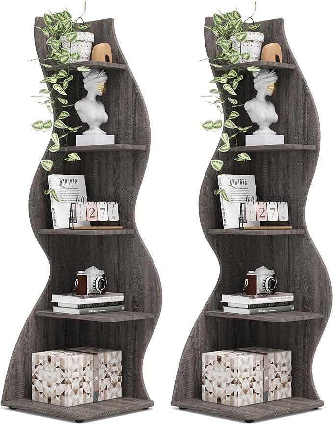 Tribesigns Corner Shelf, Modern 5-Tier Wall Corner Bookshelf, Stylish Corner Small Bookcase Storage Rack Plant Stand with Unique Shape for Living Room, Home Office