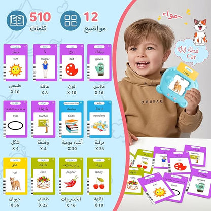 Arabic & English Talking Flash Cards for Toddlers, Bilingual Flash Cards Learning Montessori Toys with 510 Sight Words, Speech Therapy Toys, Children's Sensory Preschool Learning Educational Gifts