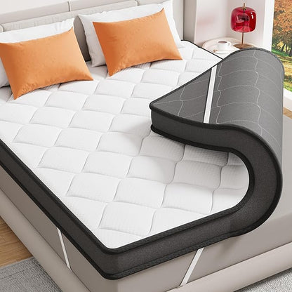 ELEMUSE 3 Inch Full Memory Foam Mattress Topper, High Density Gel Foam Bed Toppers with Cooling Pillowtop for Back Pain Relief, Medium Firm Mattress Pad for Comfort Body Support