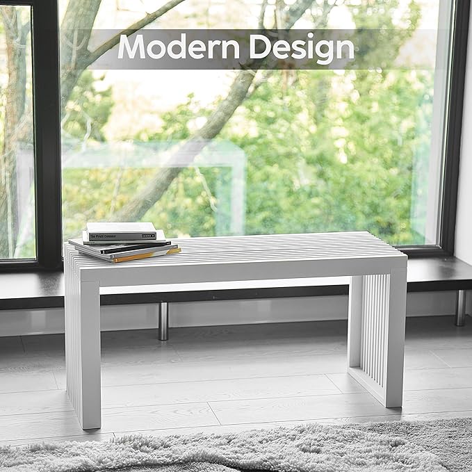 SWEVEN Bamboo Natural 36 inch Wooden Bench, Small Wood Benches for Entryway, Living & Dining Room, Kitchen, Bedroom, Bathroom, Hallway, Front Door Indoor & Outdoor Patio Use, Mid Century Modern Decor